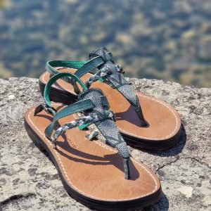 Sandales cuir vert compatibles hallux valgus, modèle Chacha