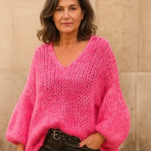 Pull Dolce Nuvola Rose Maille Ajourée – Oversize Loose – Made in Italy 36-54