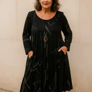 Robe Pull Lyria Imprimé Graphique 35% Laine Sautoir Fourni – Made in Italy 36-46