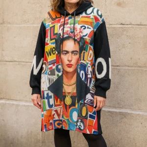 Robe Sweat Frida Kahlo Pop Art Capuche LOVE – 65% Coton – Made in Italy 36-46