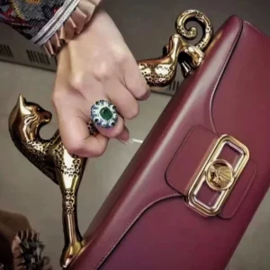 Sac à poignée léopard en Vrai cuir style Rectangulaire haut de gamme