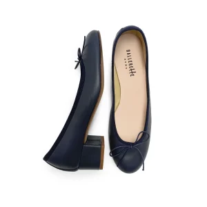Ballerine in pelle blu con tacco alto