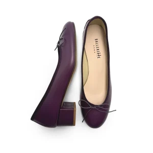 Ballerine in pelle viola con tacco alto