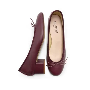 Ballerine in pelle bordeaux con tacco alto