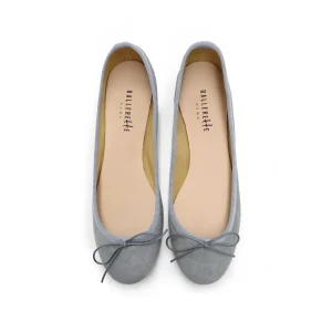 Ballerine grigie a punta tonda in camoscio