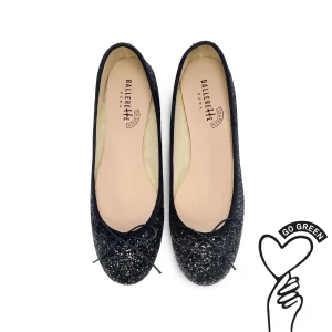 TT GO GREEN Collection - Ballerine nere glitterate in tessuto ECO