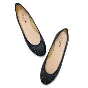 Ballerine nere in pelle con micro pois oro