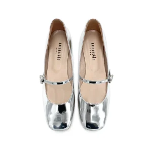 Ballerine Mary Jane argento specchiate con cinturino gioiello