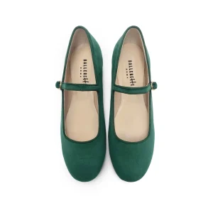 Ballerine verdi bottiglia in velluto con cinturino