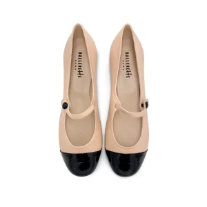 Ballerine Mary Jane rosa cipria in pelle con cinturino e punta in vernice