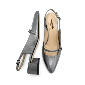 Ballerine Mary Jane slingback argento in pelle con tacco