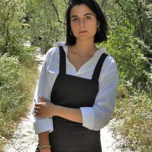 Robe salopette rayée marron