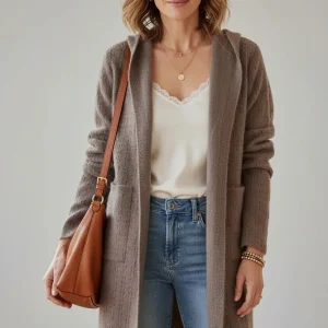 Manteau Élora Chic Douillet – Capuche Fils Argentés – Ultra Doux 95 cm – Jusqu'au 44