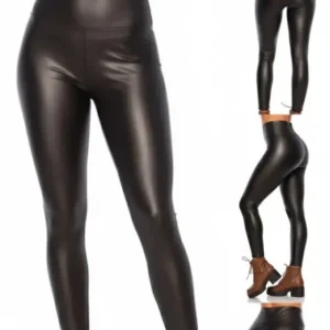 Legging Simili Cuir Noir — Taille Haute Gainante — Effet Seconde Peau — 38-52