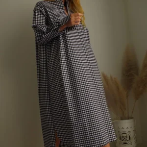 Robe « JADE » carreaux vichy noir et blanc