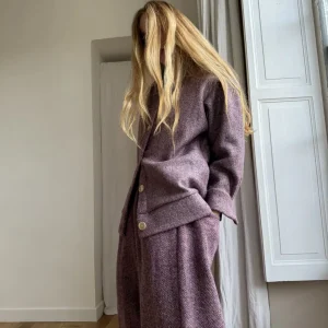 Veste Bomber « JANO » lainage parme argenté à chevrons