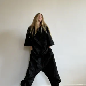 Pantalon « GASTON » brocart fleuri noir