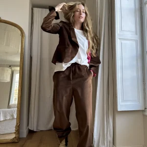 Veste Blazer « LOUISA » velours lisse chocolat