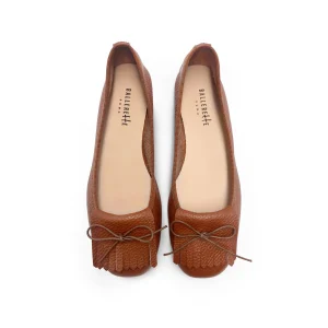 Mocassini da donna marroni in pelle con frangia