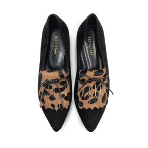 Francesine nere da donna con frangia in cavallino maculato