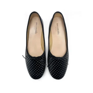 Ballerine accollate nere in pelle con micro pois argento