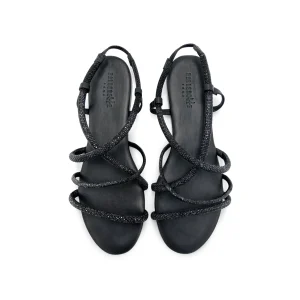 Sandali gioiello intrecciati da sera con strass neri