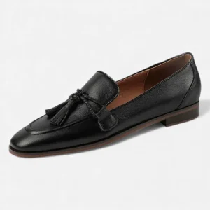 Mocassins Femme en Cuir Noir Tassel Loafer