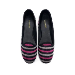 Slippers donna in tessuto a righe fucsia e grigie