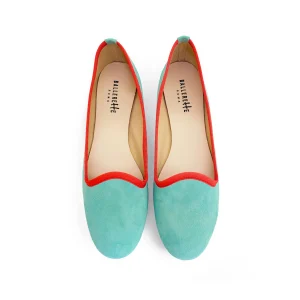 Slippers donna in camoscio acqua e dettagli corallo