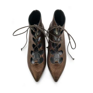 Stivaletti bronzo alla caviglia a punta con lacci