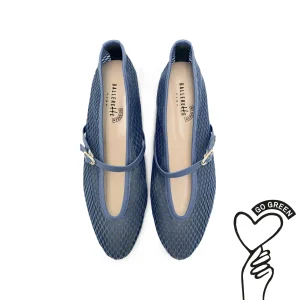 TT GO GREEN Collection - Ballerine mesh trasparenti blu jeans in tessuto ECO a rete con cinturino