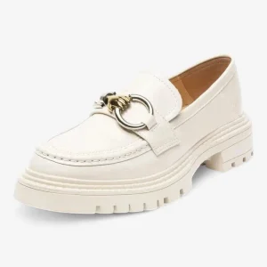 Mocassins Femme en Cuir Vernis Beige Plateforme