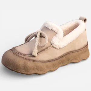 Mocassins Femme Hiver en Cuir & Daim Beige Plateforme
