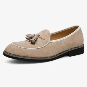 Mocassins Homme en Velours Beige à Gland