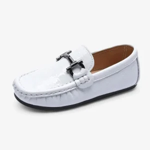Mocassins Enfant en Cuir Blanc à Mors Métallique