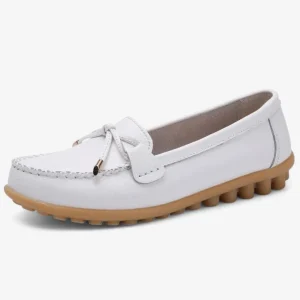 Mocassins Femme en Cuir Blanc avec Nœud Esthétique