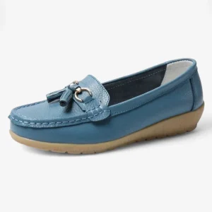 Mocassins Femme en Cuir Bleu Marine Souple Tassel Loafer