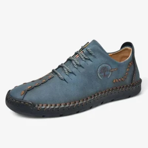 Mocassins Homme en Cuir Bleu Marine Casual à Lacets