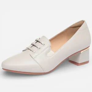 Mocassins Femme en Cuir Beige Souple à Talon