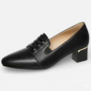 Mocassins Femme en Cuir Noir Souple à Talon