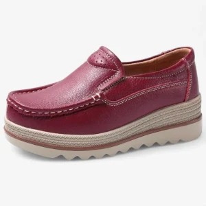 Mocassins Femme en Cuir Bordeaux Compensés