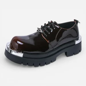 Mocassins Homme Cuir Bordeaux Verni Plateforme Derby