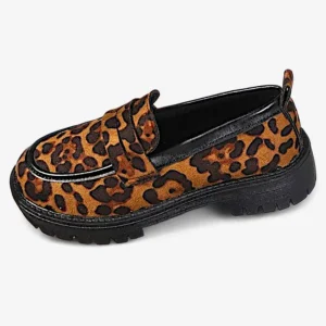 Mocassins Femme en Daim Léopard à Plateforme
