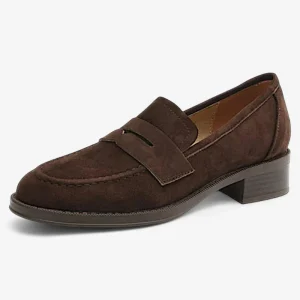 Mocassins Femme à Talon en Daim Marron