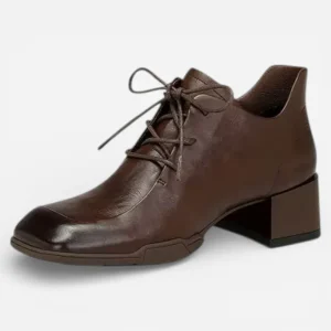 Mocassins Femme en Cuir Marron Derby à Talon