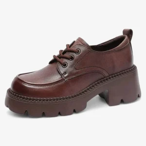 Mocassins Femme en Cuir Marron Plateforme