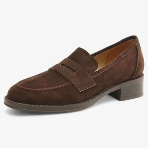 Mocassins Femme en Daim & Cuir Marron à Talon