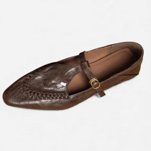 Mocassins Femme en Peau de Mouton Marron avec Sangle