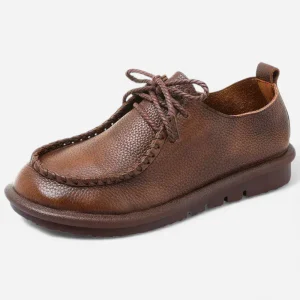 Mocassins Femme Derby en Cuir Marron Souple