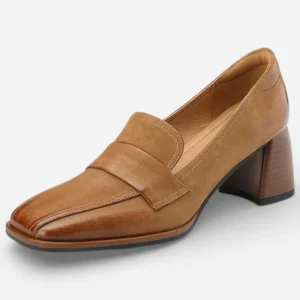 Mocassins Femme en Cuir Marron à Talon